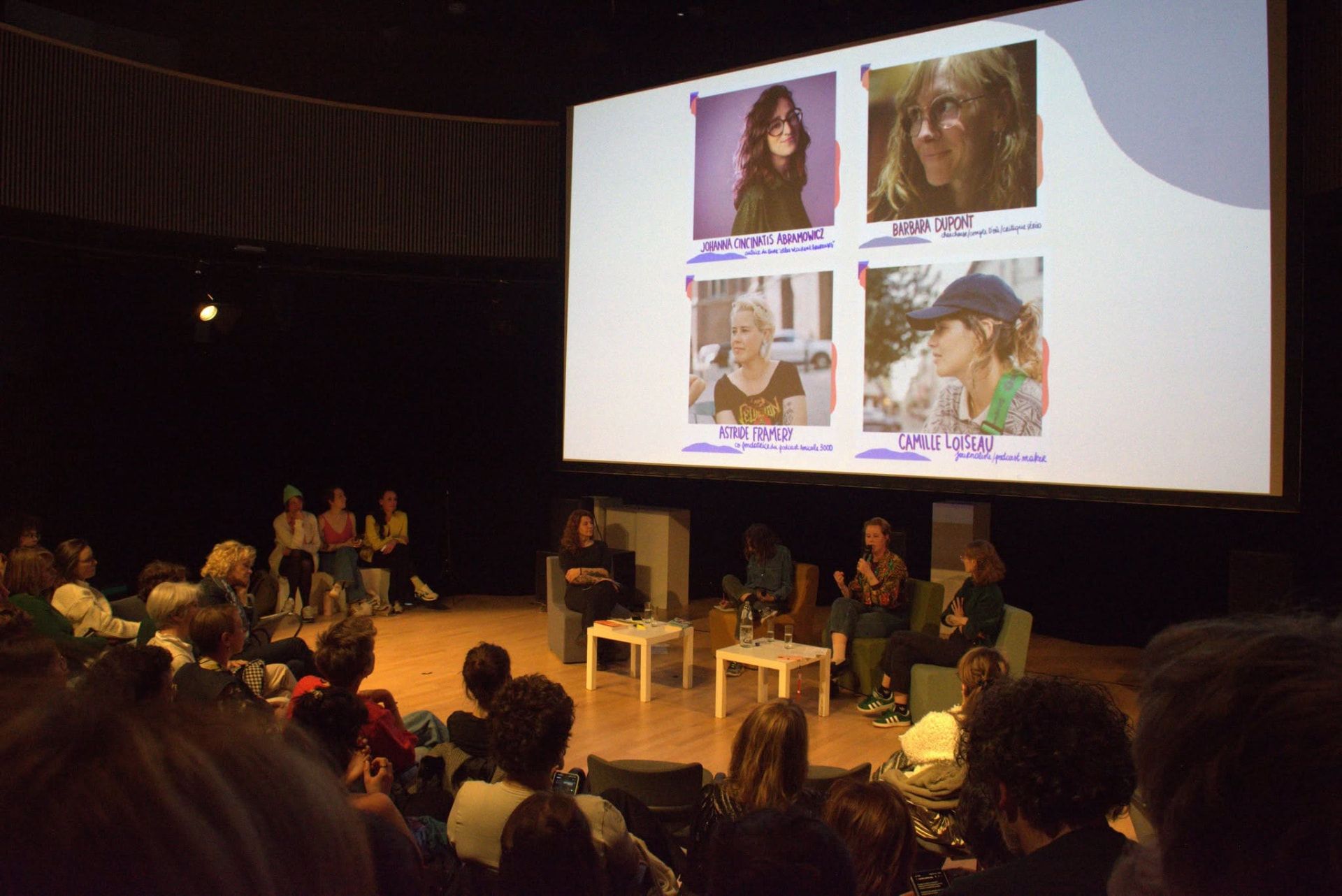 Rencontre du festival Montée de Sève, écran de présentation des intervenantes