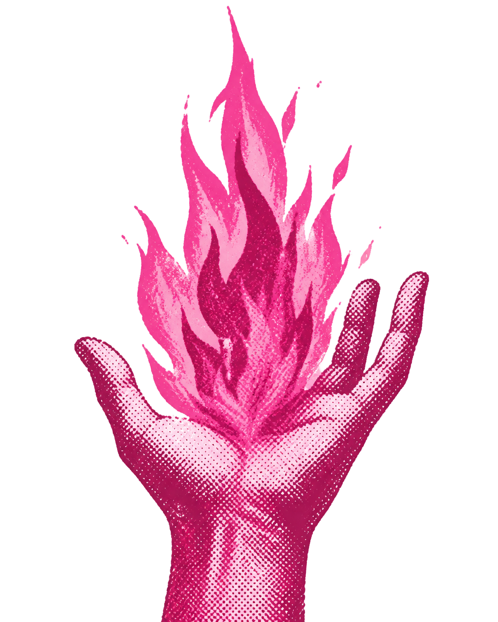 Main dessinée d'où s'élève une flamme, illustration du festival Montée de Sève